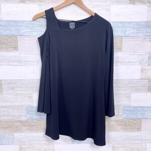 Clara Sun Woo Asymmetric Cold Shoulder Longline Blouse Black Womens Small